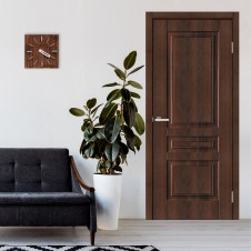 Двери Trenton ПВХ орех лесной глухие с гравировкой в интерьере